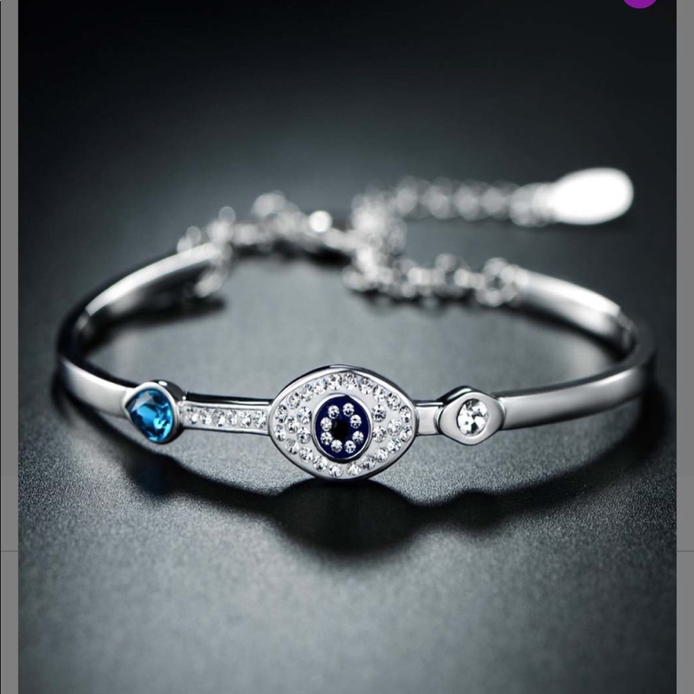 Silvertone evil eye with Swarovski crystals